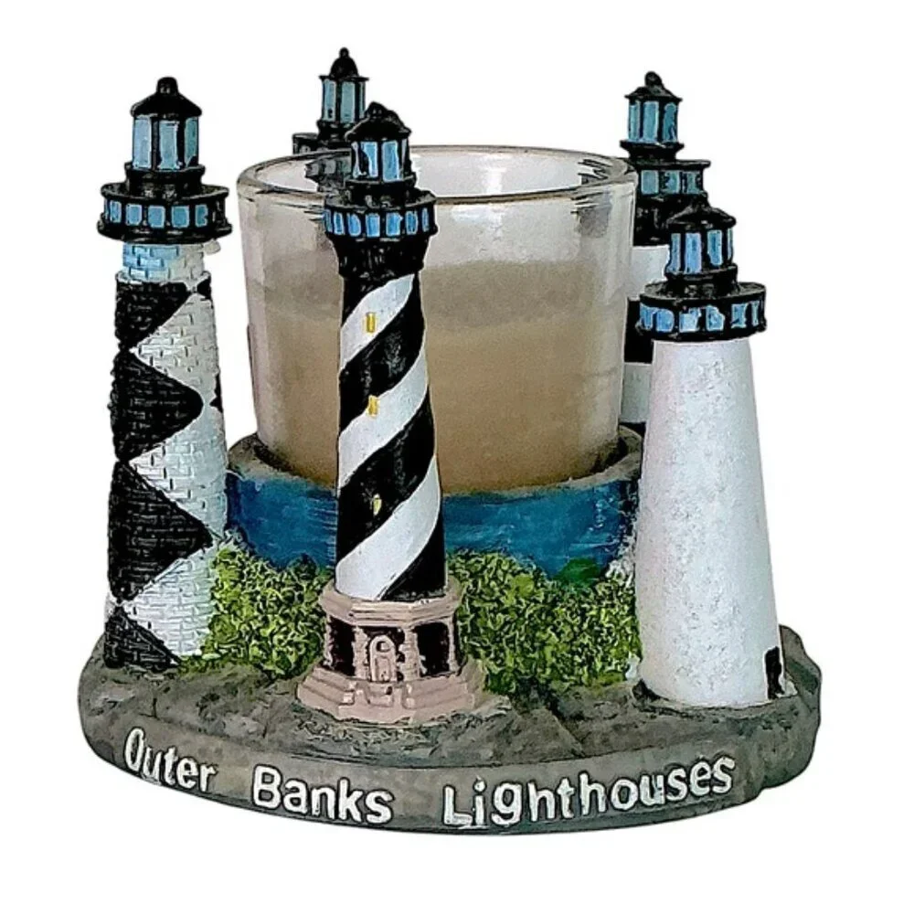 Lighthouse Candle Holder Figurines Outer Banks Nautical Collectible Vintage 3 PC